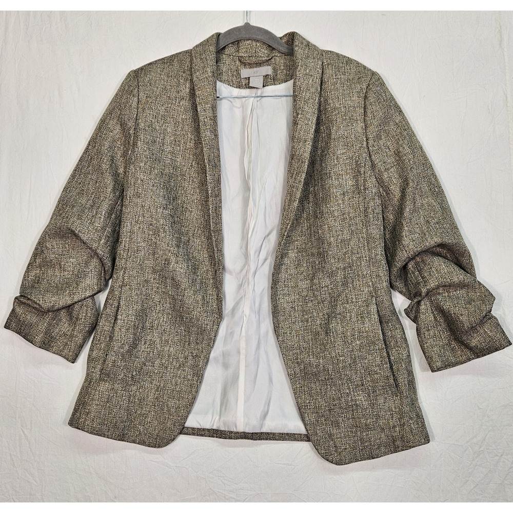 H&M Blazer Women's Size Small Open Drapered Beige And Grey 3/4 Sleeve 101255